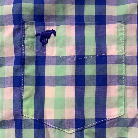 Wrangler plaid Casual short sleeve Button Down shirt Kid’s XXL blue green - Picture 5 of 7